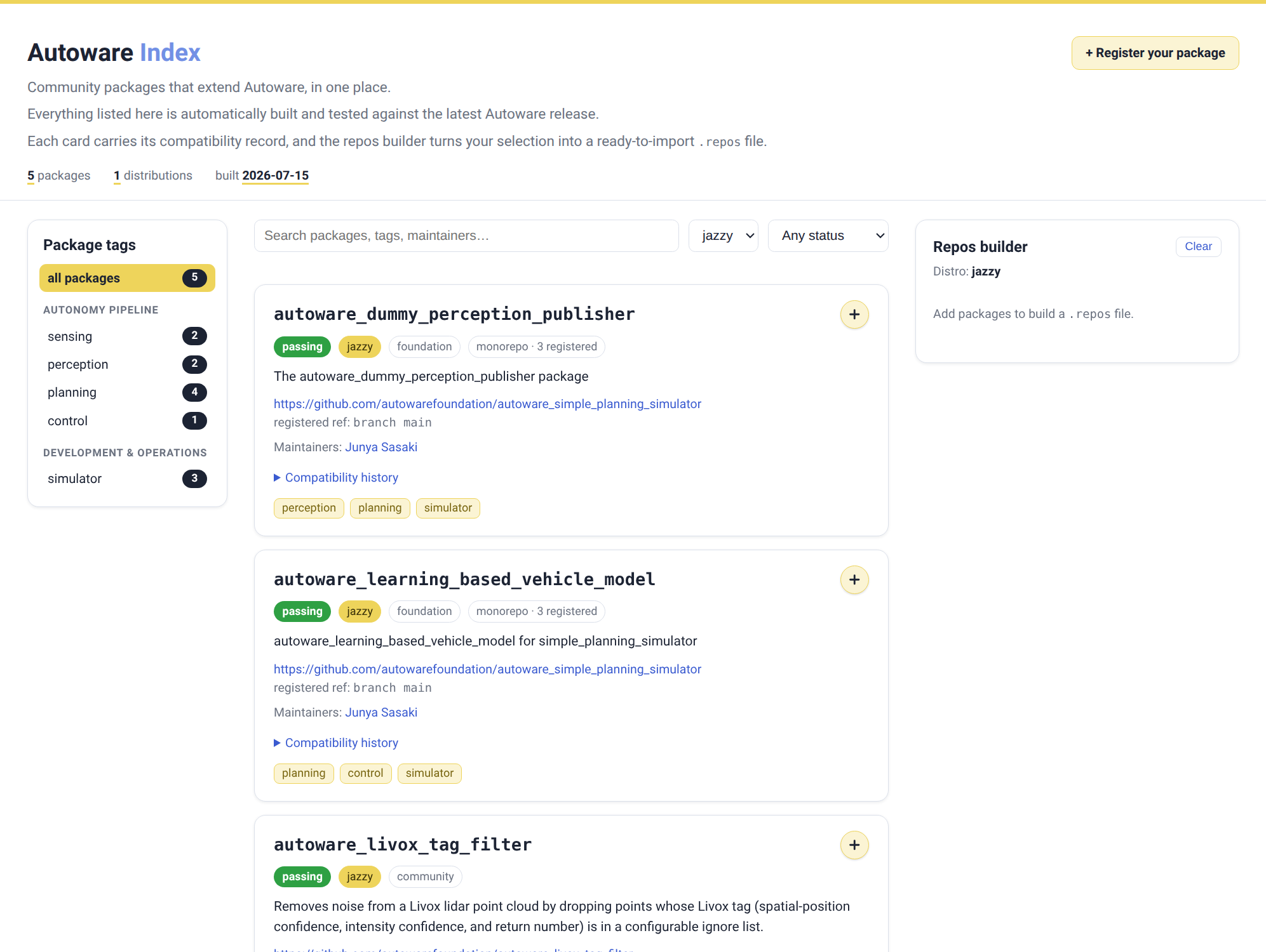 The Autoware Index browse site